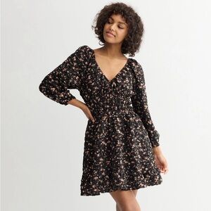 Elegant Black Floral Long Sleeve Dress NWT